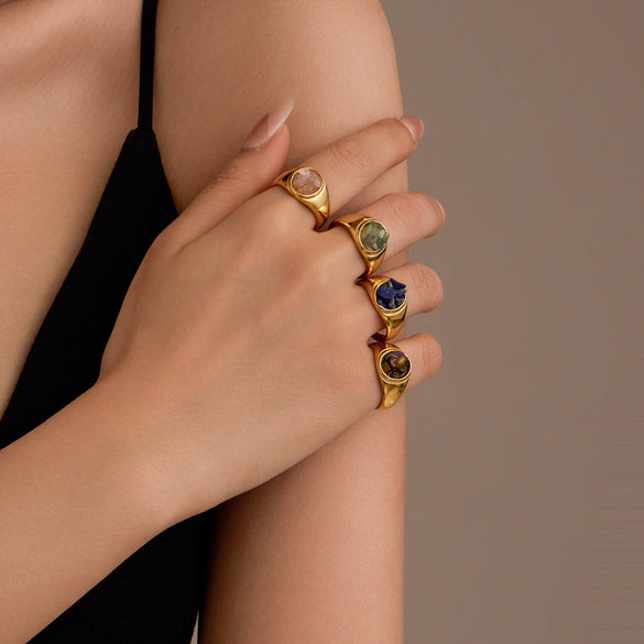 Wholesale Women's Stainless Steel Round Ring Inlaid With Natural Stone Electroplated Joker Fashion Style