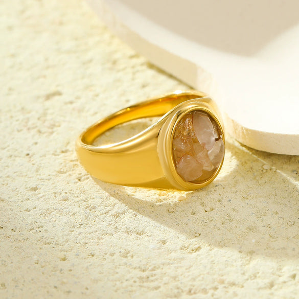 Wholesale Women's Stainless Steel Round Ring Inlaid With Natural Stone Electroplated Joker Fashion Style