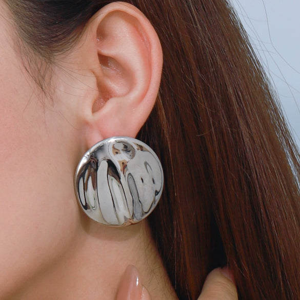 Wholesale Women's Stainless Steel Round Wave Original Design Electroplated Earrings