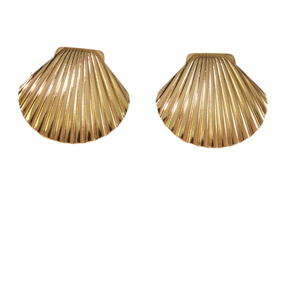 Wholesale Women's Stainless Steel Scallop Geometric Earrings With Marine Element Striped Design And Electroplating Treatment