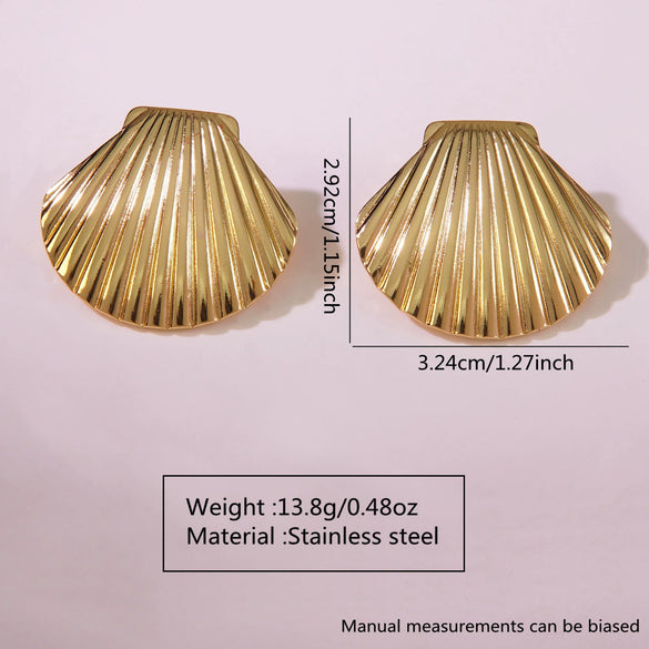 Wholesale Women's Stainless Steel Scallop Geometric Earrings With Marine Element Striped Design And Electroplating Treatment
