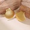 Wholesale Women's Stainless Steel Scallop Geometric Earrings With Marine Element Striped Design And Electroplating Treatment
