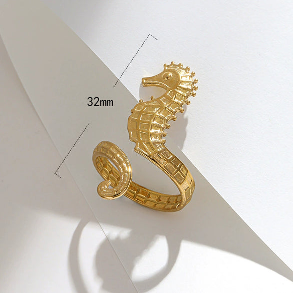 Wholesale Women's Stainless Steel Seahorse Ring With Electroplating And Fashionable Design