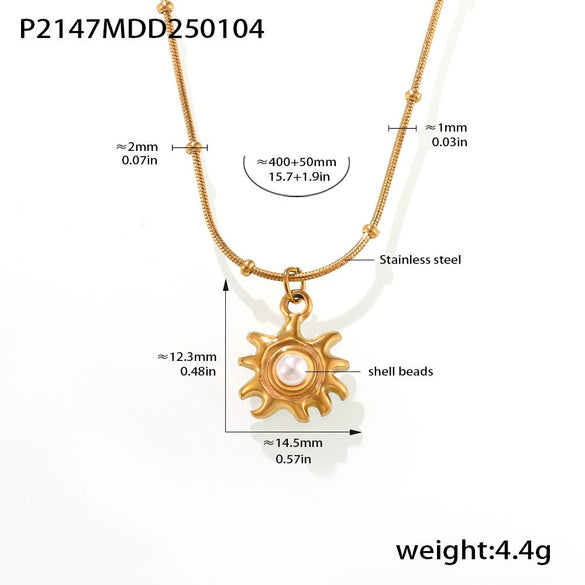 Wholesale Women's Stainless Steel Shell Beads Geometric Collarbone Necklace Jewelry 18K Gold Plated