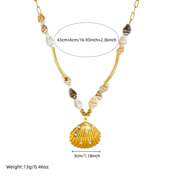 Wholesale Women's Stainless Steel Shell Conch Pendant Clavicle Chain Necklace Vintage Fashion Animal Style Electroplated