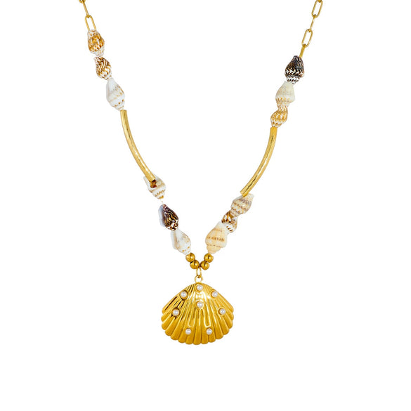 Wholesale Women's Stainless Steel Shell Conch Pendant Clavicle Chain Necklace Vintage Fashion Animal Style Electroplated