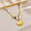 Wholesale Women's Stainless Steel Shell Conch Pendant Clavicle Chain Necklace Vintage Fashion Animal Style Electroplated