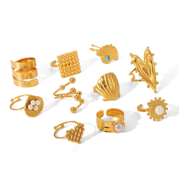 Wholesale Women's Stainless Steel Shell Open Ring With Geometric Style And Electroplating