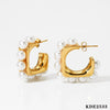 Wholesale Women's 316 Stainless Steel Shell Pearl Inlaid C Shaped Electroplated High End Fashion Earrings
