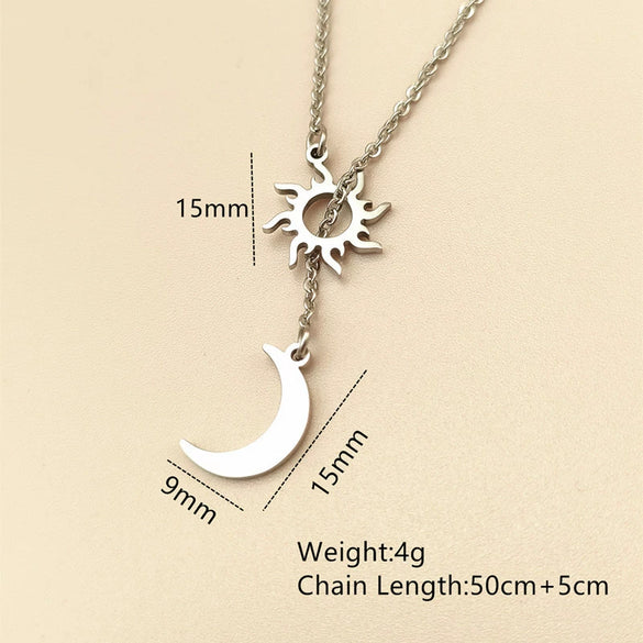 Wholesale Women's Stainless Steel Simple Clavicle Chain With Sun Moon Design And Geometric Pattern Ochain Long Necklace