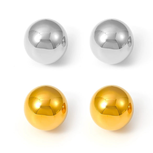 Wholesale Women's 316L Stainless Steel Simple Cold Style Semiround Hollow Geometric Electroplated Ball Earrings
