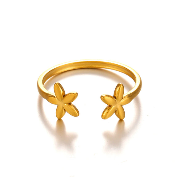 Wholesale Women's Stainless Steel Simple Flower Ring 18K Gold Plated With Electroplating