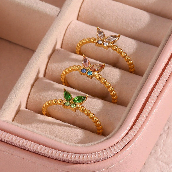 Wholesale Women's Stainless Steel Simple Geometric Butterfly Adjustable Ring Jewelry With Electroplating