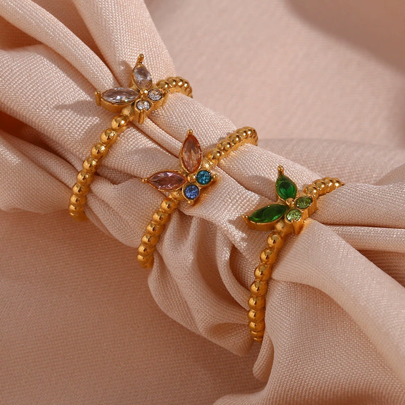 Wholesale Women's Stainless Steel Simple Geometric Butterfly Adjustable Ring Jewelry With Electroplating