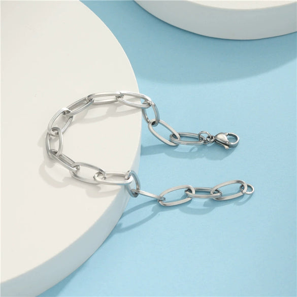Wholesale Women's Stainless Steel Simple Geometric Square And Oval Chain Handmade Bracelet