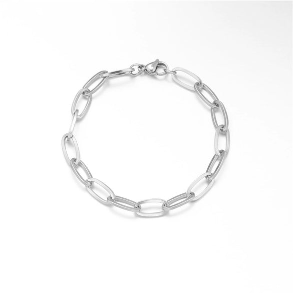 Wholesale Women's Stainless Steel Simple Geometric Square And Oval Chain Handmade Bracelet