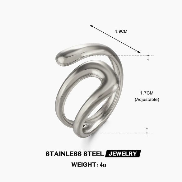 Wholesale Women's Stainless Steel Simple Hollow Geometric Opening Adjustable Hip Hop Ring With Electroplating