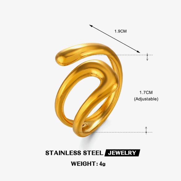 Wholesale Women's Stainless Steel Simple Hollow Geometric Opening Adjustable Hip Hop Ring With Electroplating