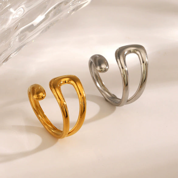 Wholesale Women's Stainless Steel Simple Hollow Geometric Opening Adjustable Hip Hop Ring With Electroplating