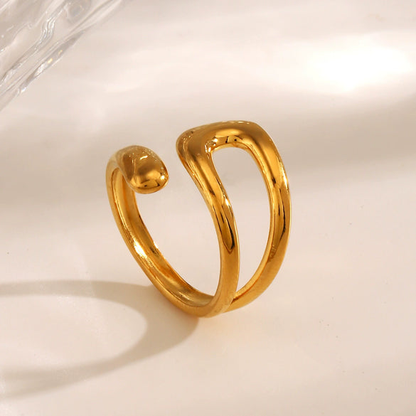 Wholesale Women's Stainless Steel Simple Hollow Geometric Opening Adjustable Hip Hop Ring With Electroplating