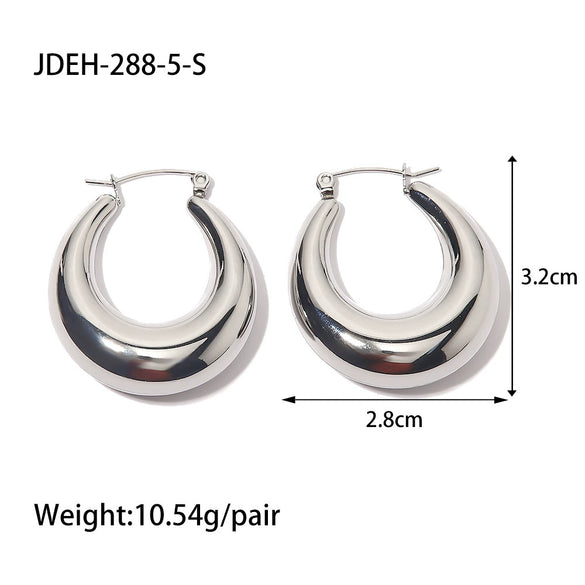 Wholesale Women's Stainless Steel Smooth Hollow Hoop Earrings With Geometric Design And Electroplating