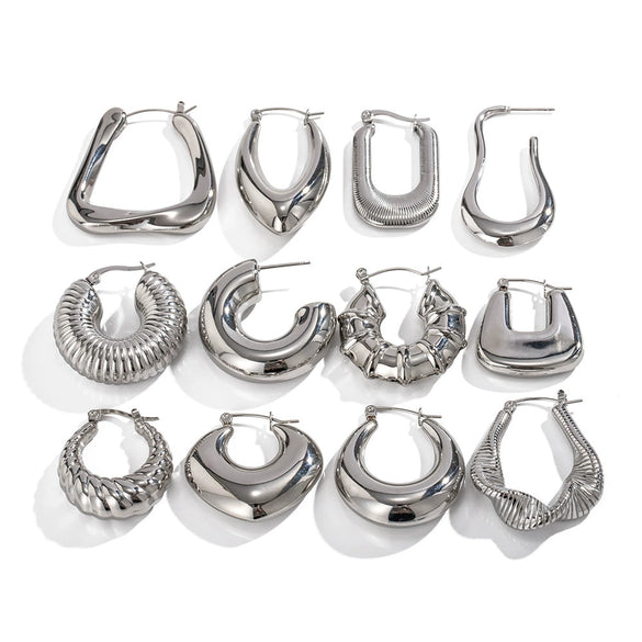 Wholesale Women's Stainless Steel Smooth Hollow Hoop Earrings With Geometric Design And Electroplating