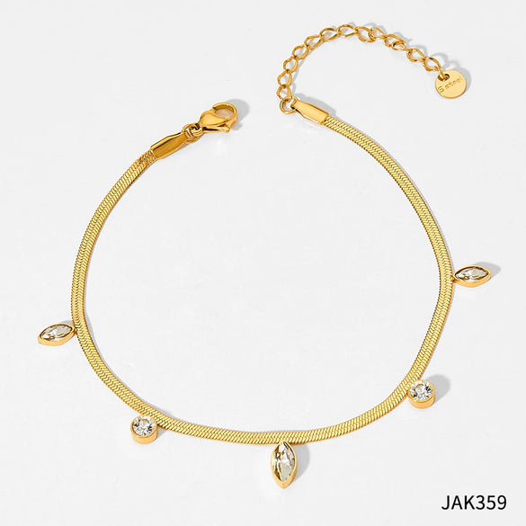 Wholesale Women's Stainless Steel Snake Bone Chain Jewelry Set With Colored Zircon Love Water Drops Bell Pattern Electroplated Tassel Necklace And Anklet