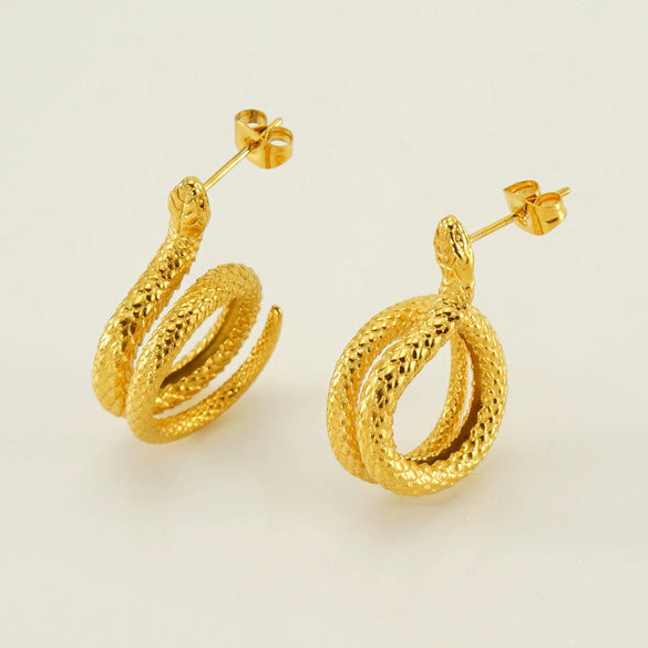 Wholesale Women's 316L Stainless Steel Snake Earrings With Geometric Pattern And 18K Gold Plated Electroplating