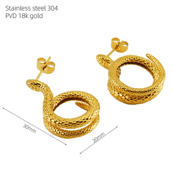 Wholesale Women's 316L Stainless Steel Snake Earrings With Geometric Pattern And 18K Gold Plated Electroplating