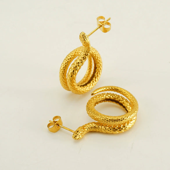 Wholesale Women's 316L Stainless Steel Snake Earrings With Geometric Pattern And 18K Gold Plated Electroplating