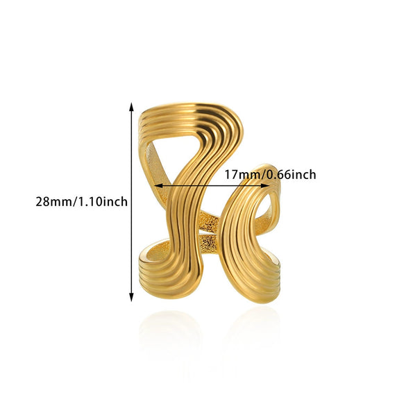 Wholesale Women's Stainless Steel Snake Shaped Open Ring With Irregular Curve Geometric Arc Design Electroplated Non Fading