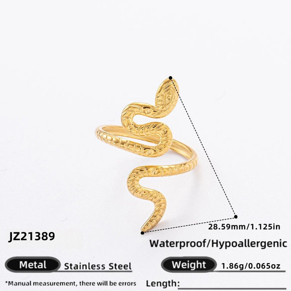 Wholesale Women's Stainless Steel Snakeshaped Animal Zodiac Ring With 18K Colorpreserving Electroplating