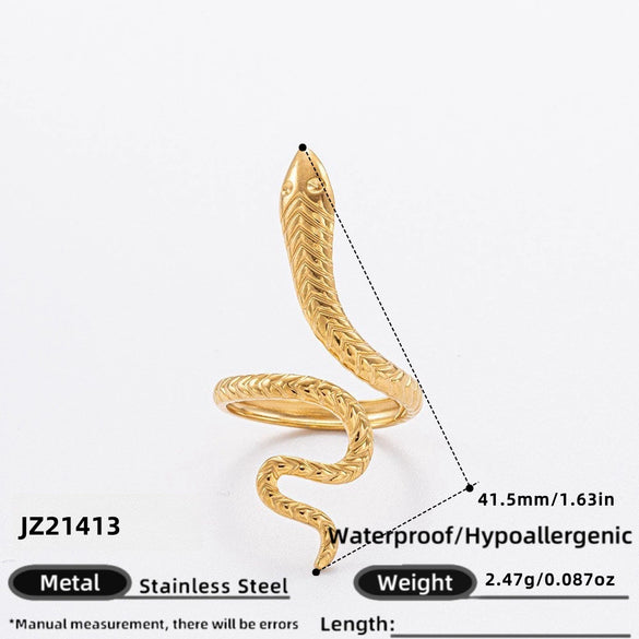 Wholesale Women's Stainless Steel Snakeshaped Animal Zodiac Ring With 18K Colorpreserving Electroplating