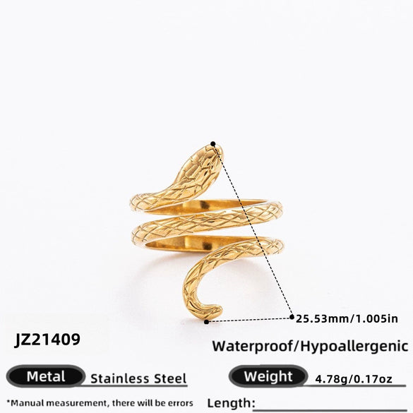 Wholesale Women's Stainless Steel Snakeshaped Animal Zodiac Ring With 18K Colorpreserving Electroplating