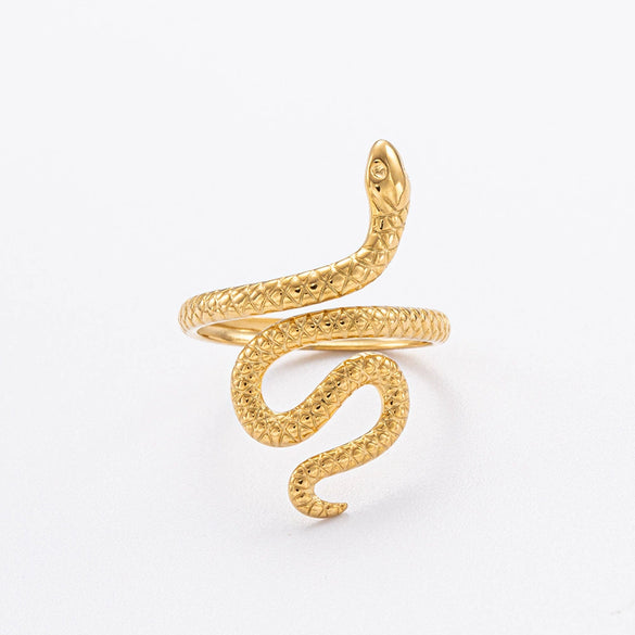 Wholesale Women's Stainless Steel Snakeshaped Animal Zodiac Ring With 18K Colorpreserving Electroplating