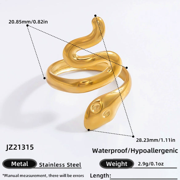 Wholesale Women's Stainless Steel Snakeshaped Animal Zodiac Ring With 18K Colorpreserving Electroplating