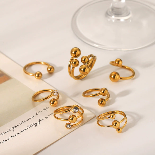 Wholesale Women's Stainless Steel Sphere Ring With Geometric Design And Electroplating Treatment