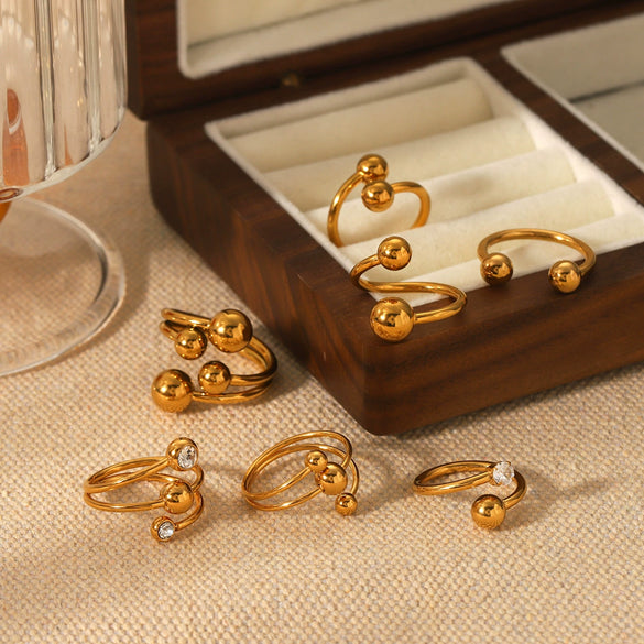 Wholesale Women's Stainless Steel Sphere Ring With Geometric Design And Electroplating Treatment