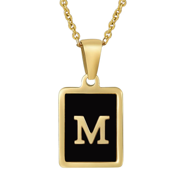Wholesale Women's Stainless Steel Square Drop Letter Pendant Necklace With Titanium Steel Pendant And Electroplating Treatment And Dripping Oil Process