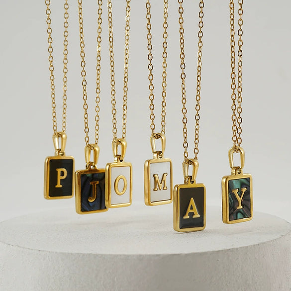 Wholesale Women's Stainless Steel Square Drop Letter Pendant Necklace With Titanium Steel Pendant And Electroplating Treatment And Dripping Oil Process