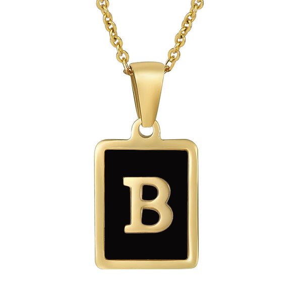 Wholesale Women's Stainless Steel Square Drop Letter Pendant Necklace With Titanium Steel Pendant And Electroplating Treatment And Dripping Oil Process