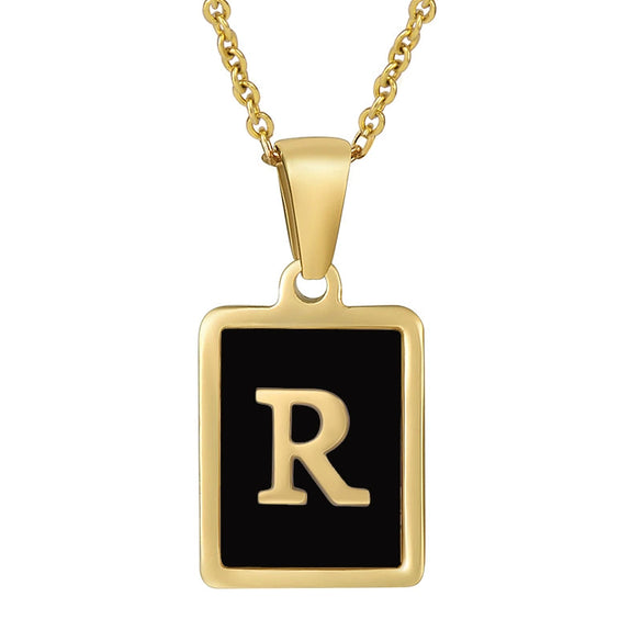 Wholesale Women's Stainless Steel Square Drop Letter Pendant Necklace With Titanium Steel Pendant And Electroplating Treatment And Dripping Oil Process