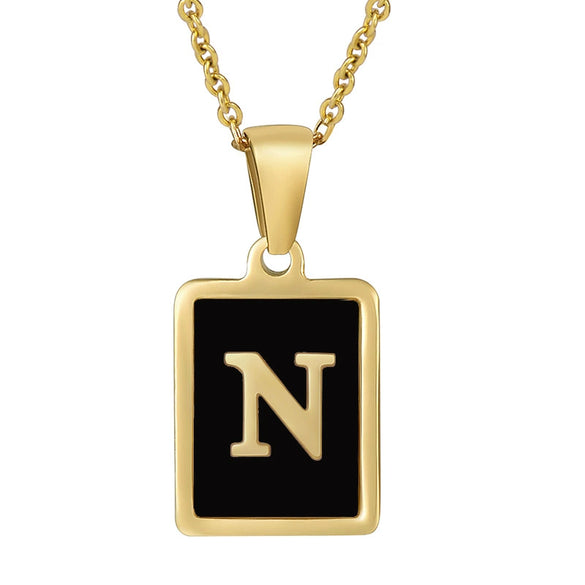Wholesale Women's Stainless Steel Square Drop Letter Pendant Necklace With Titanium Steel Pendant And Electroplating Treatment And Dripping Oil Process