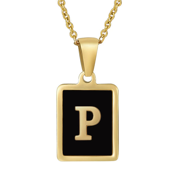 Wholesale Women's Stainless Steel Square Drop Letter Pendant Necklace With Titanium Steel Pendant And Electroplating Treatment And Dripping Oil Process