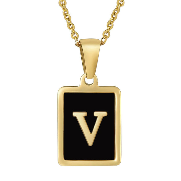 Wholesale Women's Stainless Steel Square Drop Letter Pendant Necklace With Titanium Steel Pendant And Electroplating Treatment And Dripping Oil Process