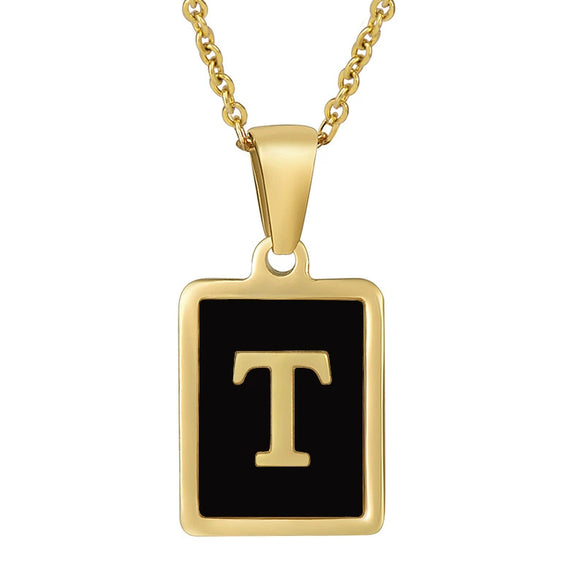 Wholesale Women's Stainless Steel Square Drop Letter Pendant Necklace With Titanium Steel Pendant And Electroplating Treatment And Dripping Oil Process