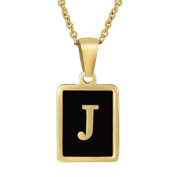 Wholesale Women's Stainless Steel Square Drop Letter Pendant Necklace With Titanium Steel Pendant And Electroplating Treatment And Dripping Oil Process