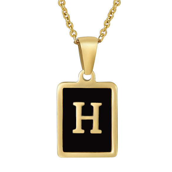 Wholesale Women's Stainless Steel Square Drop Letter Pendant Necklace With Titanium Steel Pendant And Electroplating Treatment And Dripping Oil Process