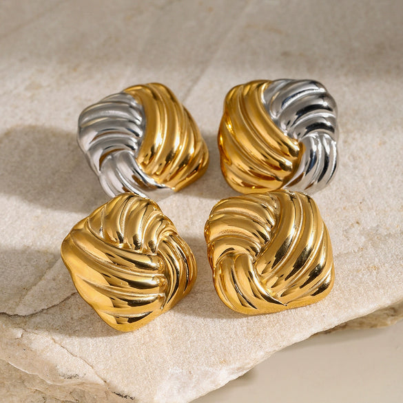 Wholesale Women's Stainless Steel Square Geometric Electroplated Earrings