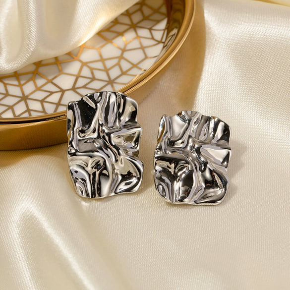 Wholesale Women's Stainless Steel Square Geometric Retro Electroplated Earrings